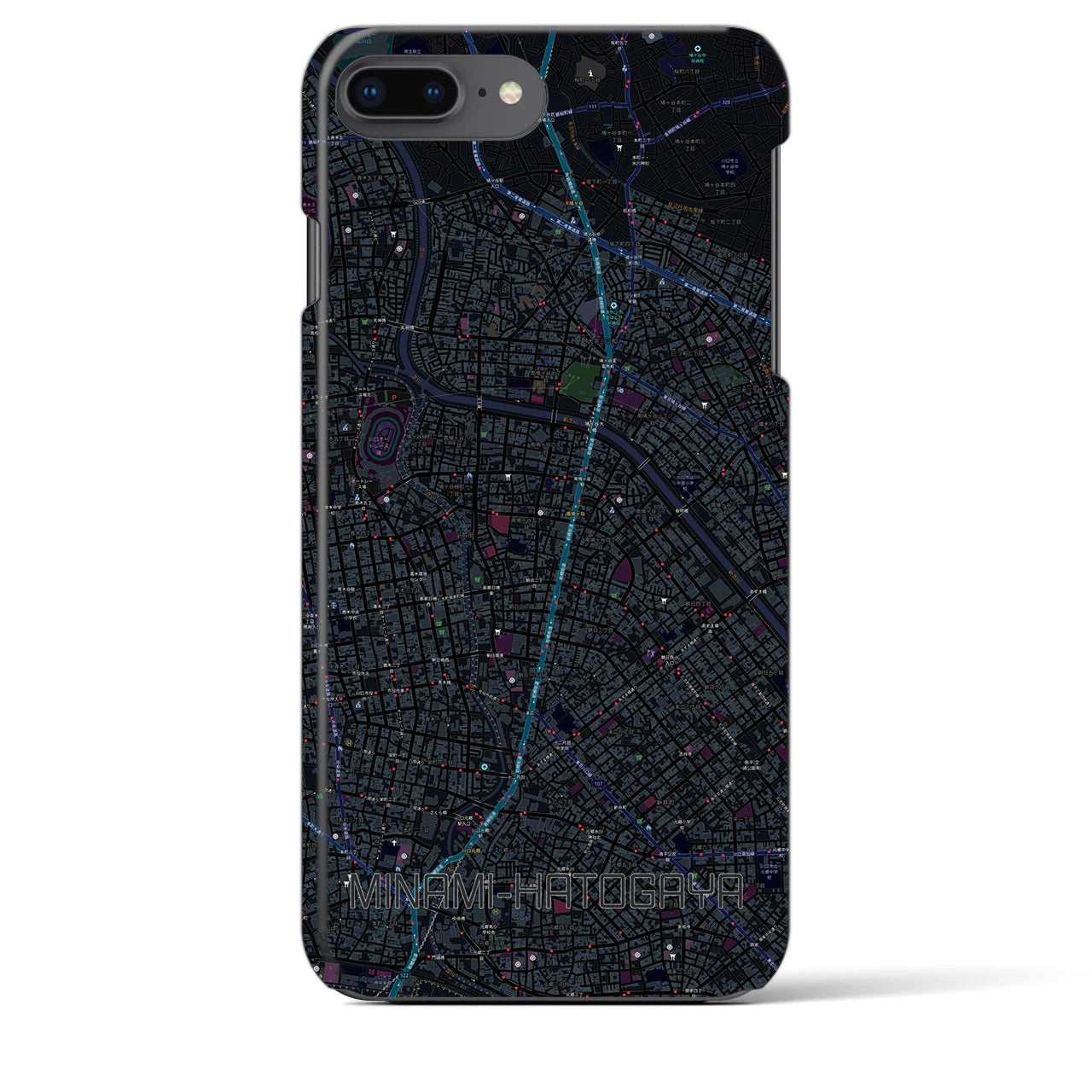 【南鳩ヶ谷】地図柄iPhoneケース（バックカバータイプ・ブラック）iPhone 8Plus /7Plus / 6sPlus / 6Plus 用