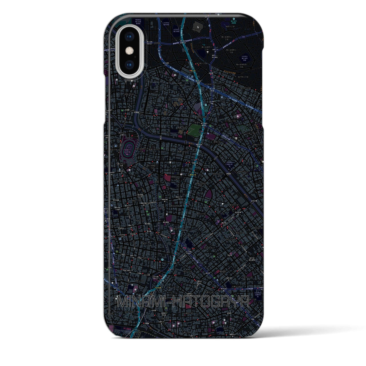 【南鳩ヶ谷】地図柄iPhoneケース（バックカバータイプ・ブラック）iPhone XS Max 用