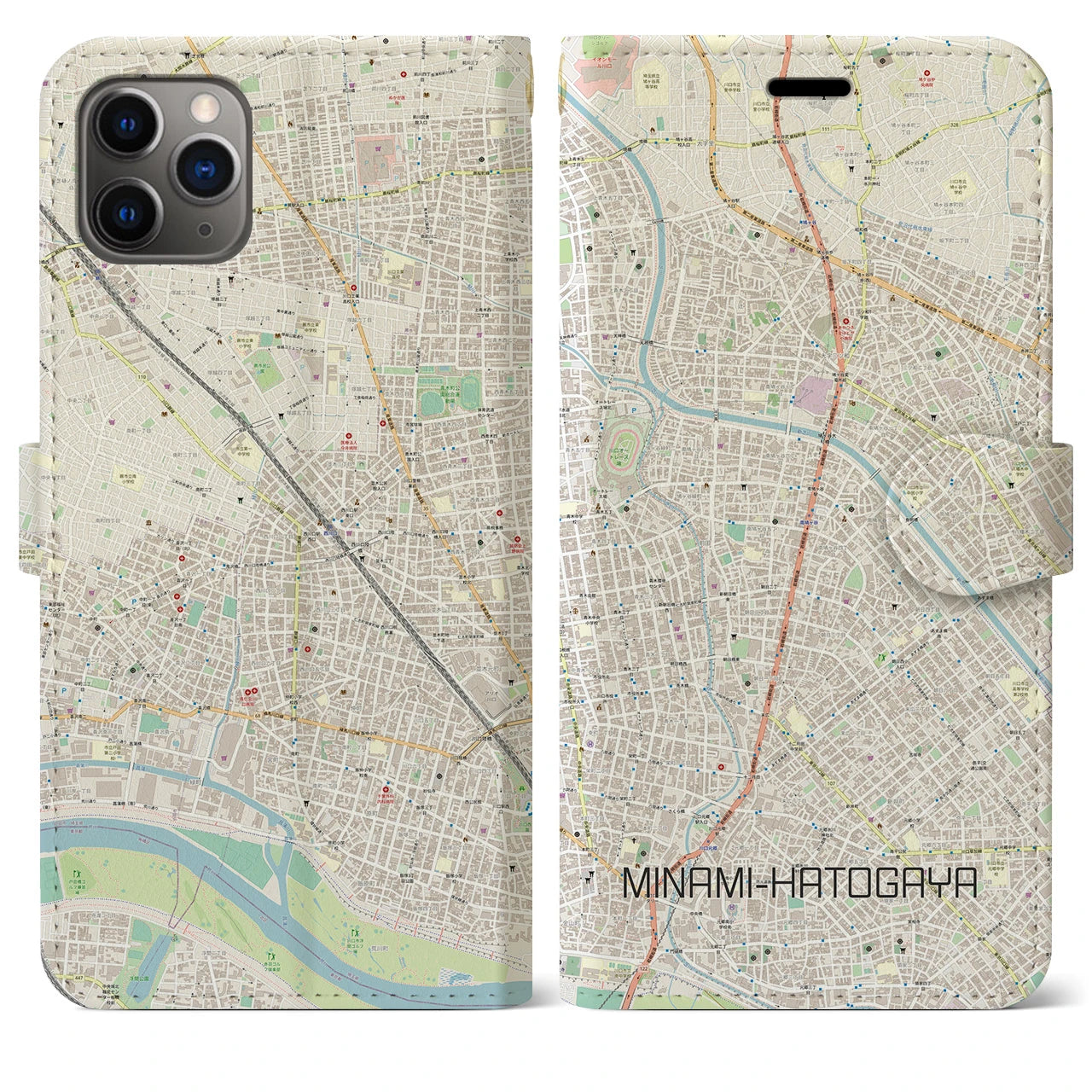【南鳩ヶ谷】地図柄iPhoneケース（手帳両面タイプ・ナチュラル）iPhone 11 Pro Max 用