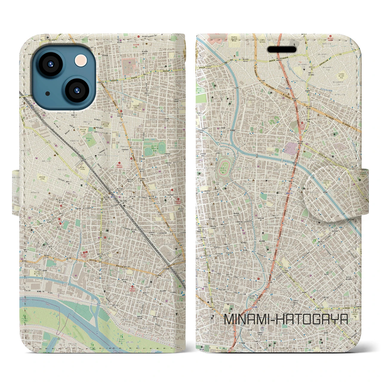 【南鳩ヶ谷】地図柄iPhoneケース（手帳両面タイプ・ナチュラル）iPhone 13 用
