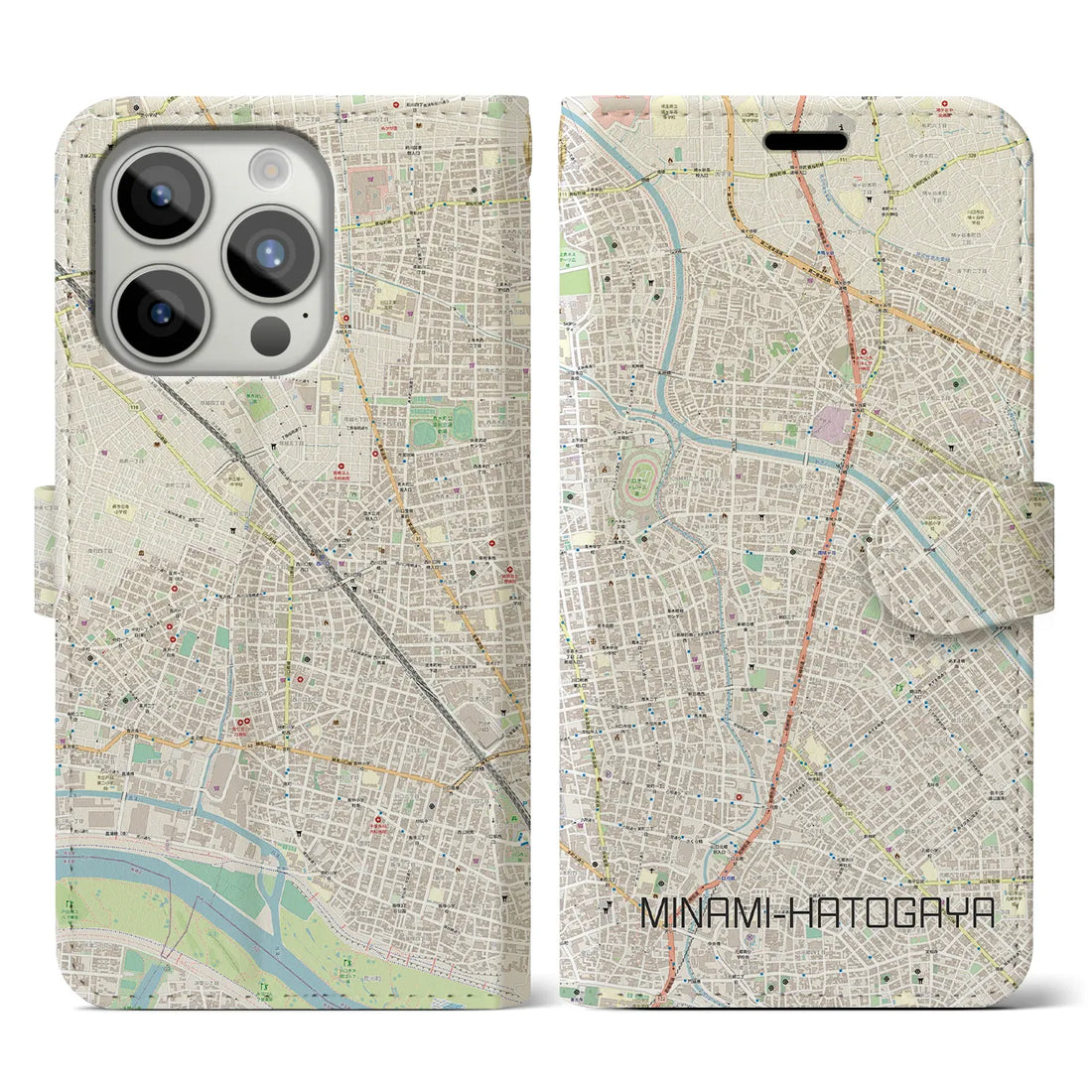 【南鳩ヶ谷】地図柄iPhoneケース（手帳両面タイプ・ナチュラル）iPhone 15 Pro 用