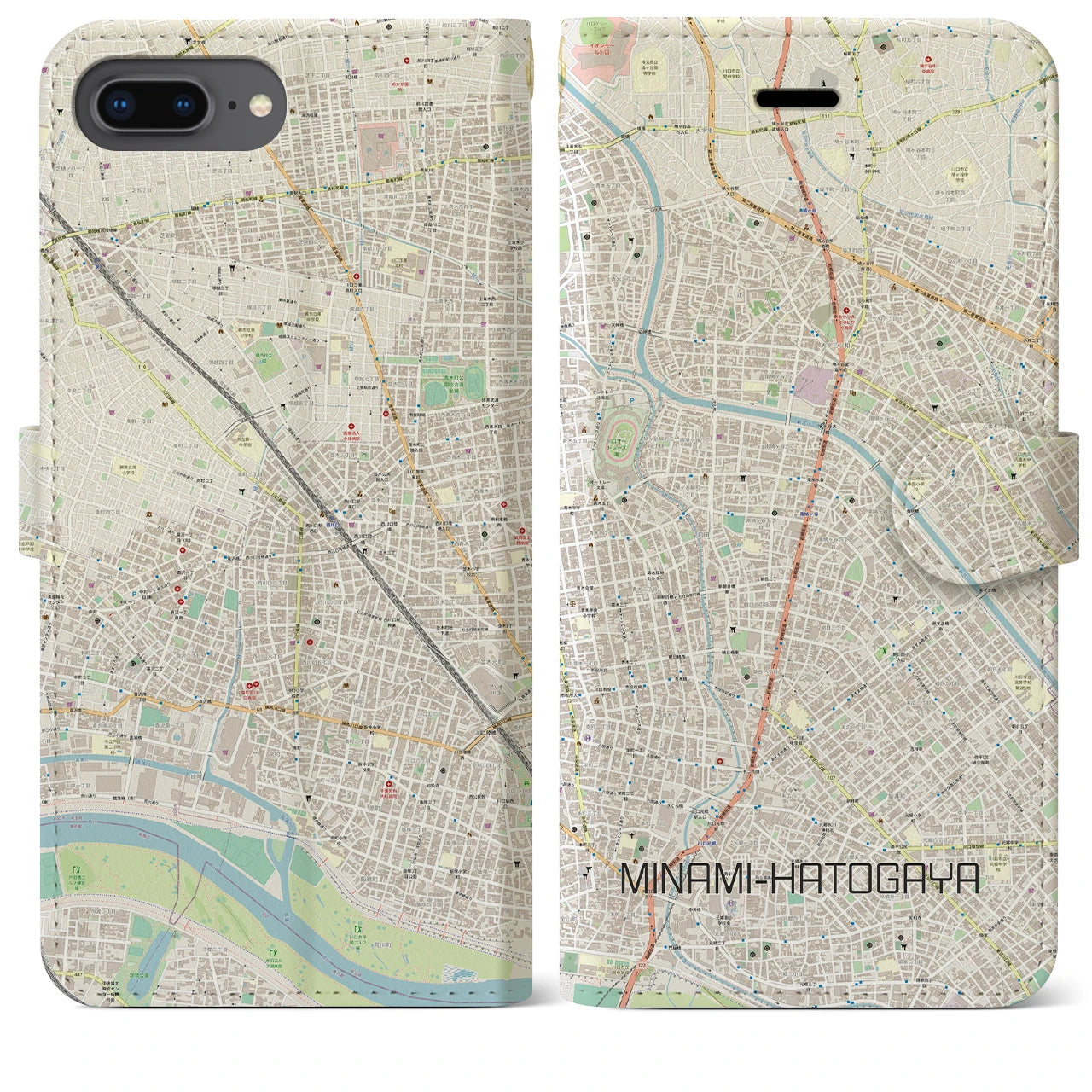 【南鳩ヶ谷】地図柄iPhoneケース（手帳両面タイプ・ナチュラル）iPhone 8Plus /7Plus / 6sPlus / 6Plus 用