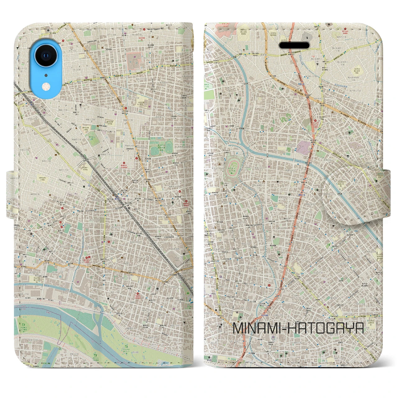 【南鳩ヶ谷】地図柄iPhoneケース（手帳両面タイプ・ナチュラル）iPhone XR 用
