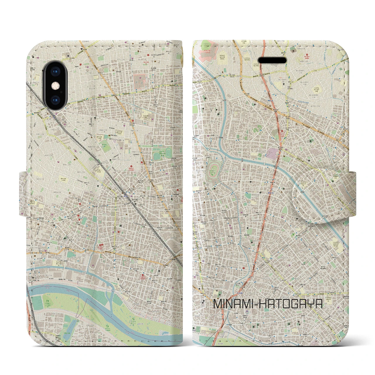 【南鳩ヶ谷】地図柄iPhoneケース（手帳両面タイプ・ナチュラル）iPhone XS / X 用