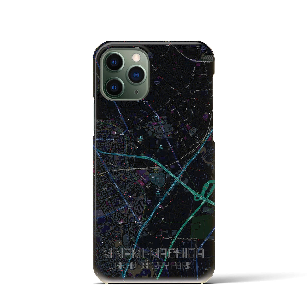 【南町田グランベリーパーク】地図柄iPhoneケース（バックカバータイプ・ブラック）iPhone 11 Pro 用
