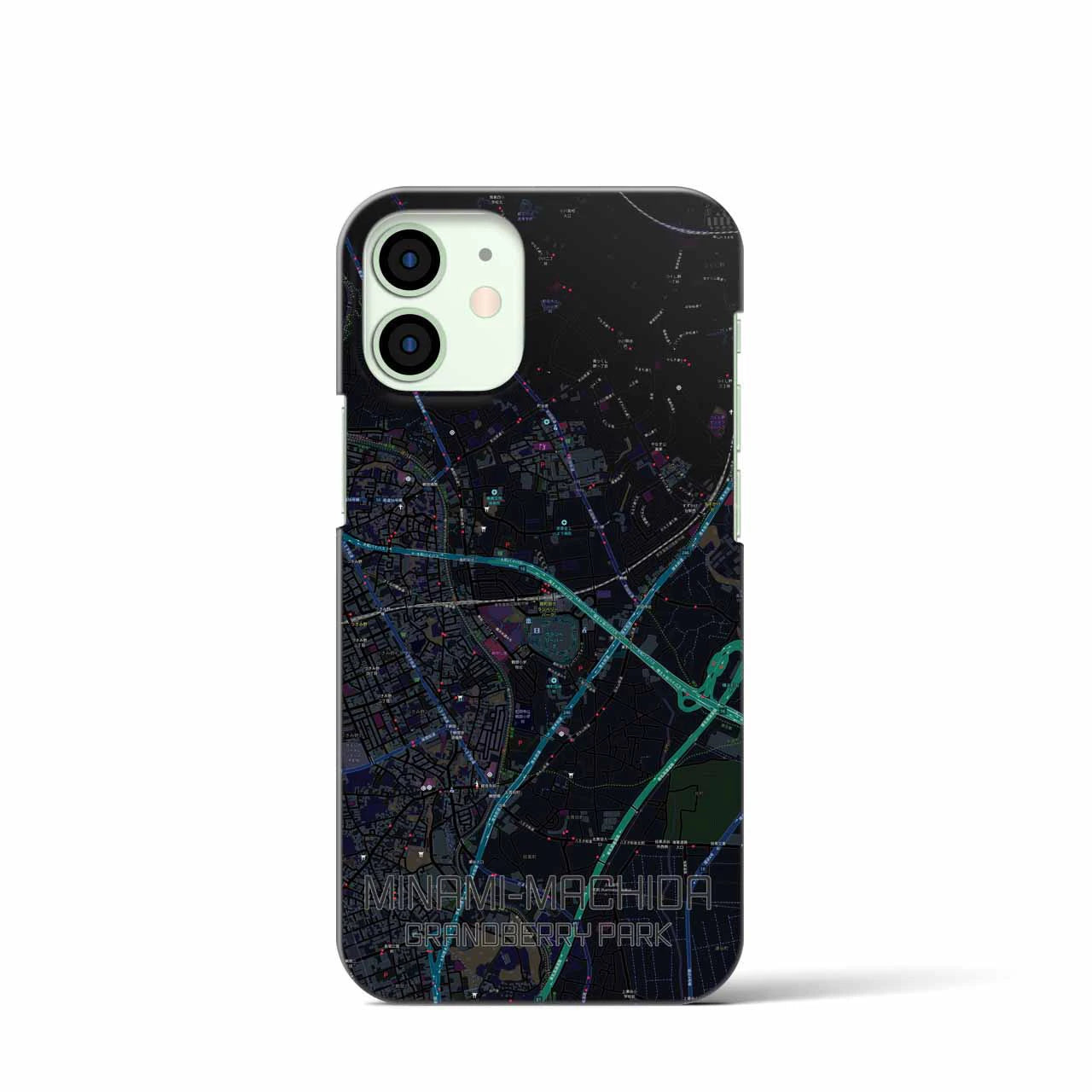 【南町田グランベリーパーク】地図柄iPhoneケース（バックカバータイプ・ブラック）iPhone 12 mini 用
