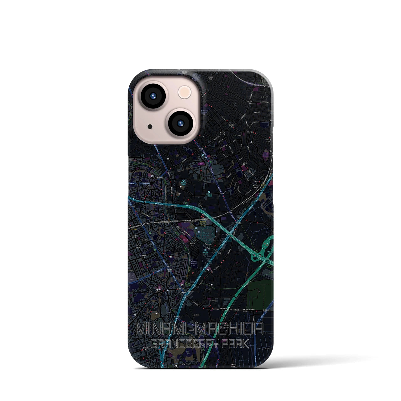 【南町田グランベリーパーク】地図柄iPhoneケース（バックカバータイプ・ブラック）iPhone 13 mini 用