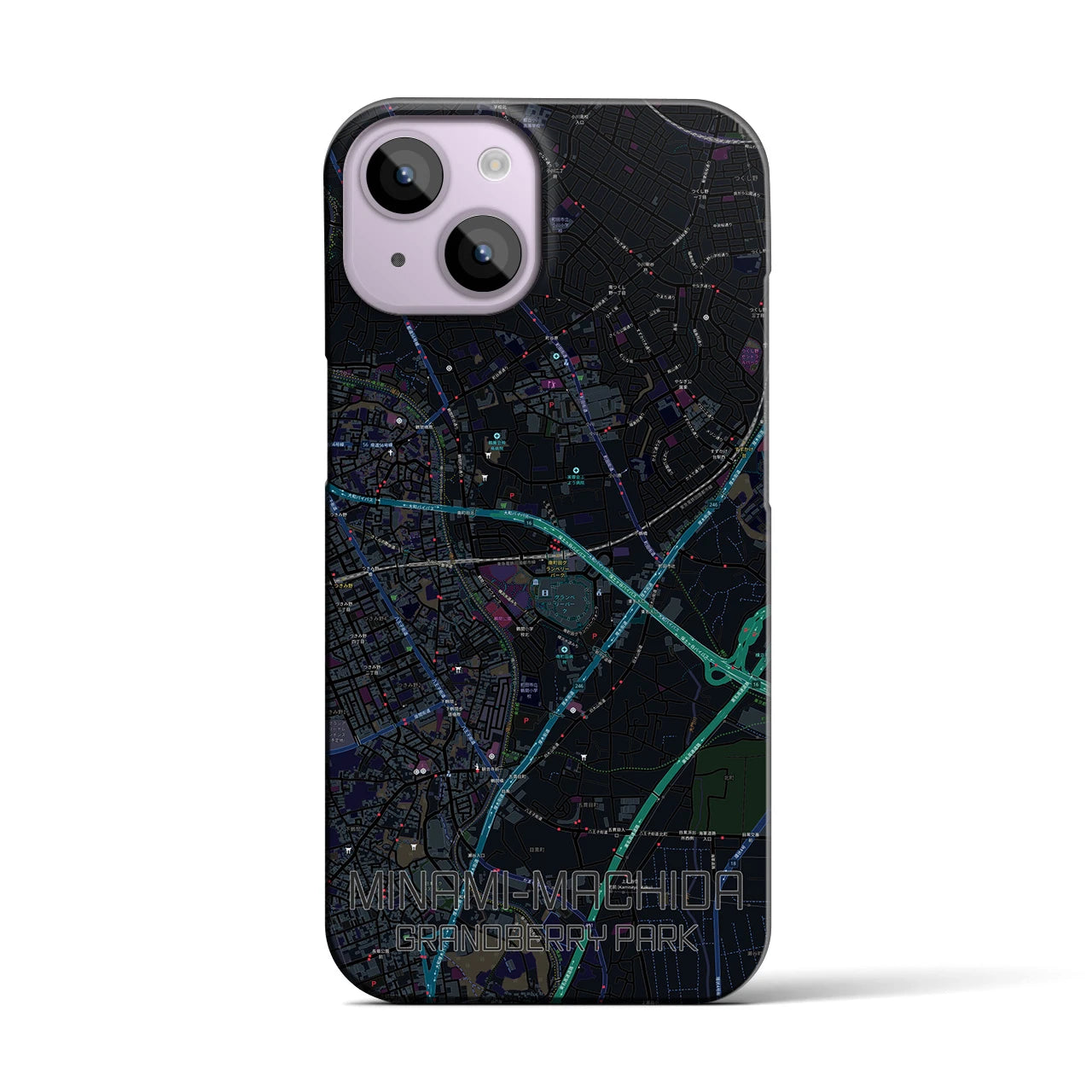 【南町田グランベリーパーク】地図柄iPhoneケース（バックカバータイプ・ブラック）iPhone 14 用