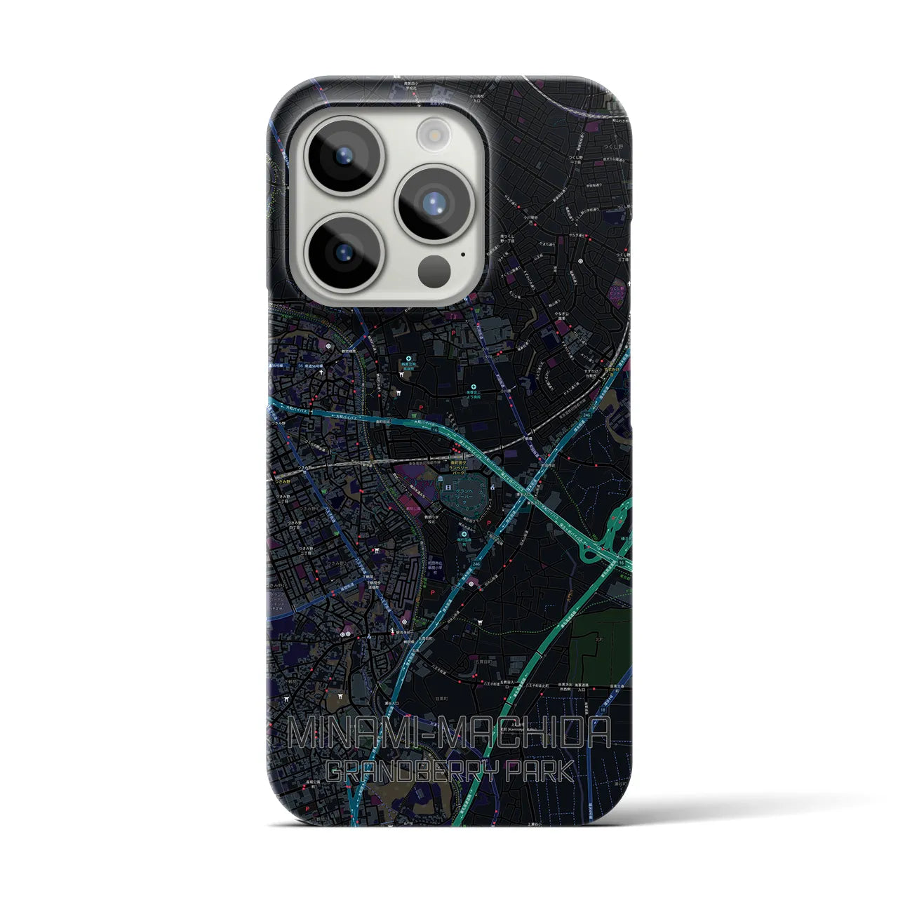 【南町田グランベリーパーク】地図柄iPhoneケース（バックカバータイプ・ブラック）iPhone 15 Pro 用