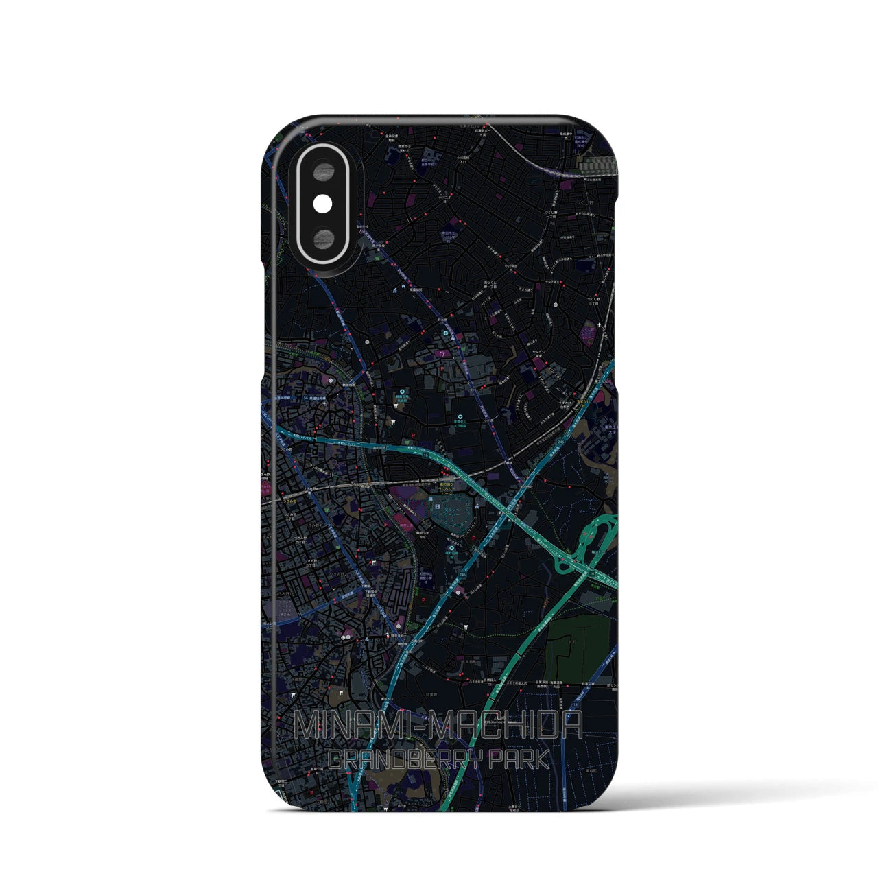 【南町田グランベリーパーク】地図柄iPhoneケース（バックカバータイプ・ブラック）iPhone XS / X 用