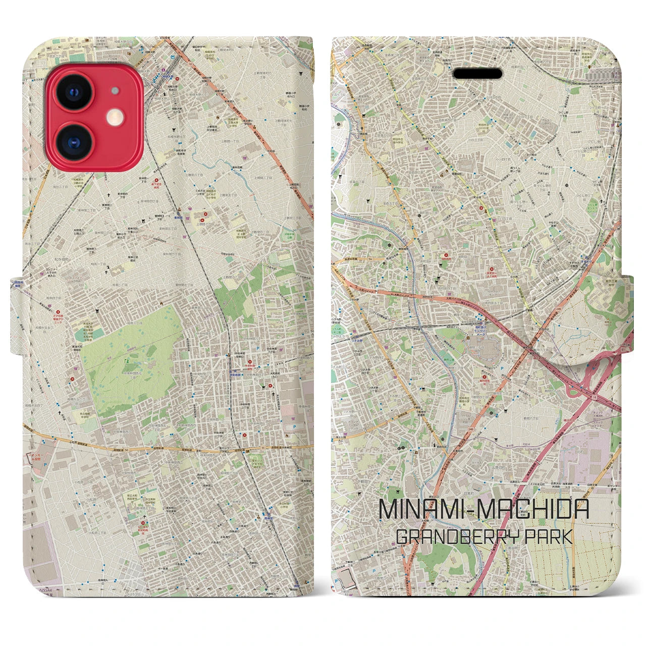 【南町田グランベリーパーク】地図柄iPhoneケース（手帳両面タイプ・ナチュラル）iPhone 11 用