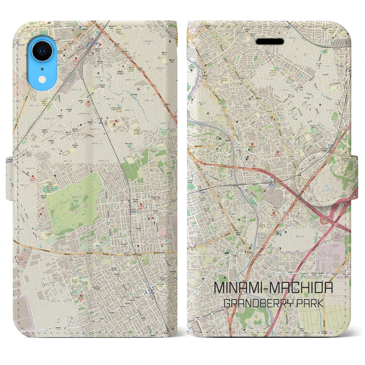 【南町田グランベリーパーク】地図柄iPhoneケース（手帳両面タイプ・ナチュラル）iPhone XR 用