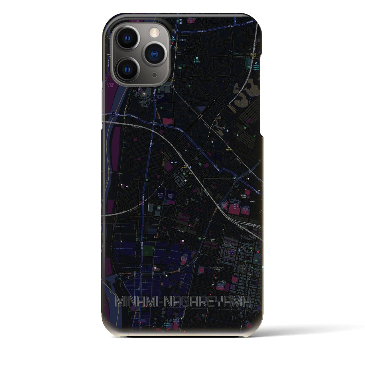 【南流山】地図柄iPhoneケース（バックカバータイプ・ブラック）iPhone 11 Pro Max 用
