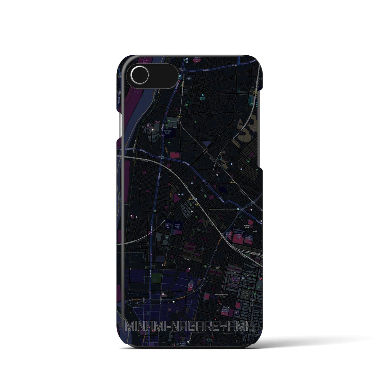 【南流山】地図柄iPhoneケース（バックカバータイプ・ブラック）iPhone SE（第3 / 第2世代） / 8 / 7 / 6s / 6 用