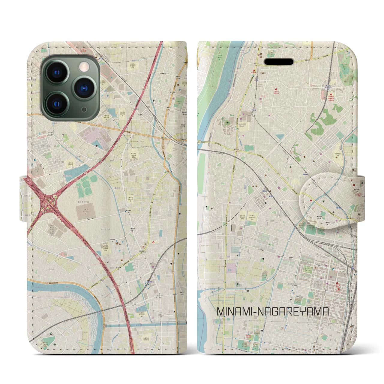 【南流山】地図柄iPhoneケース（手帳両面タイプ・ナチュラル）iPhone 11 Pro 用