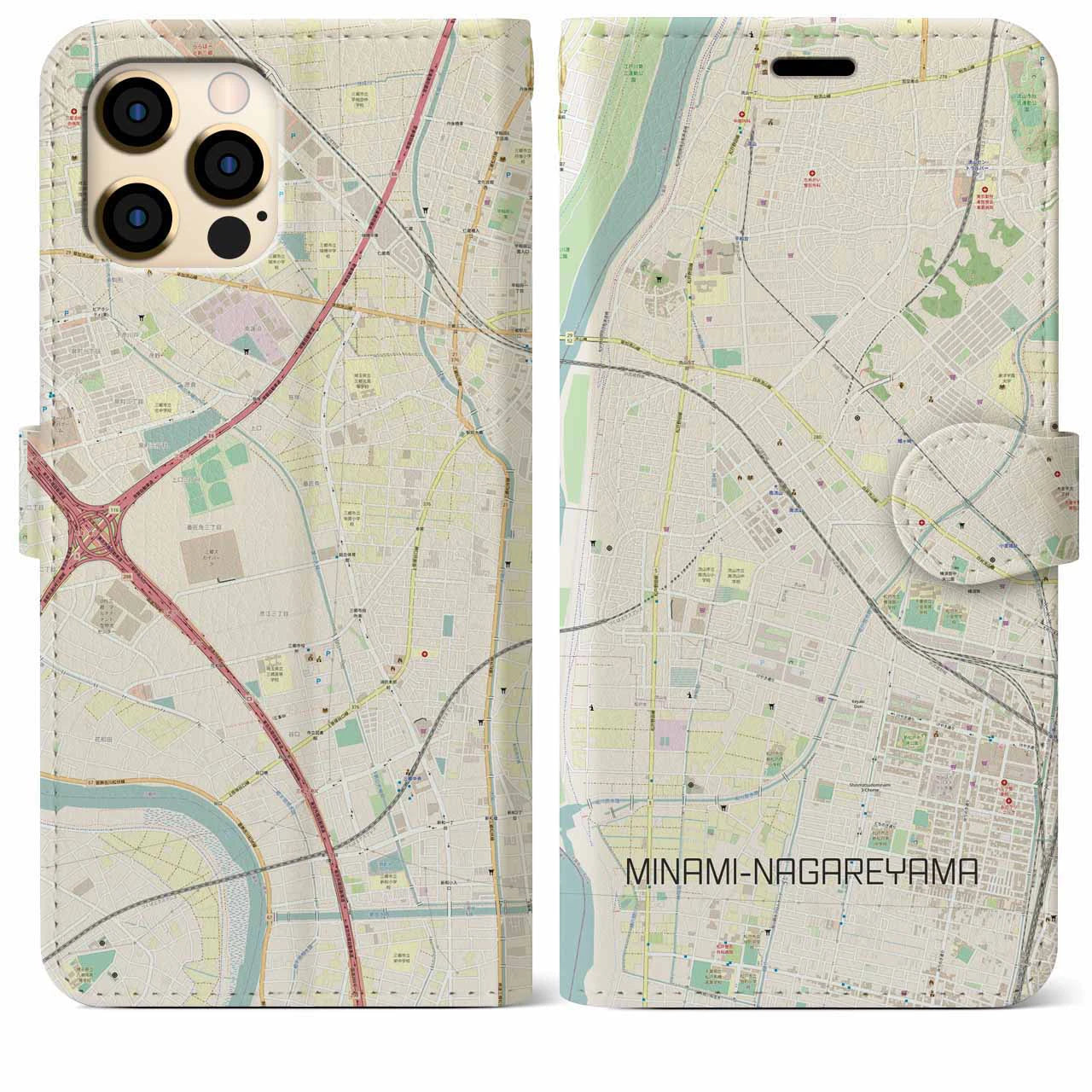 【南流山】地図柄iPhoneケース（手帳両面タイプ・ナチュラル）iPhone 12 Pro Max 用
