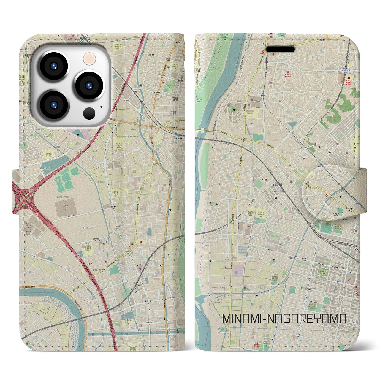 【南流山】地図柄iPhoneケース（手帳両面タイプ・ナチュラル）iPhone 13 Pro 用