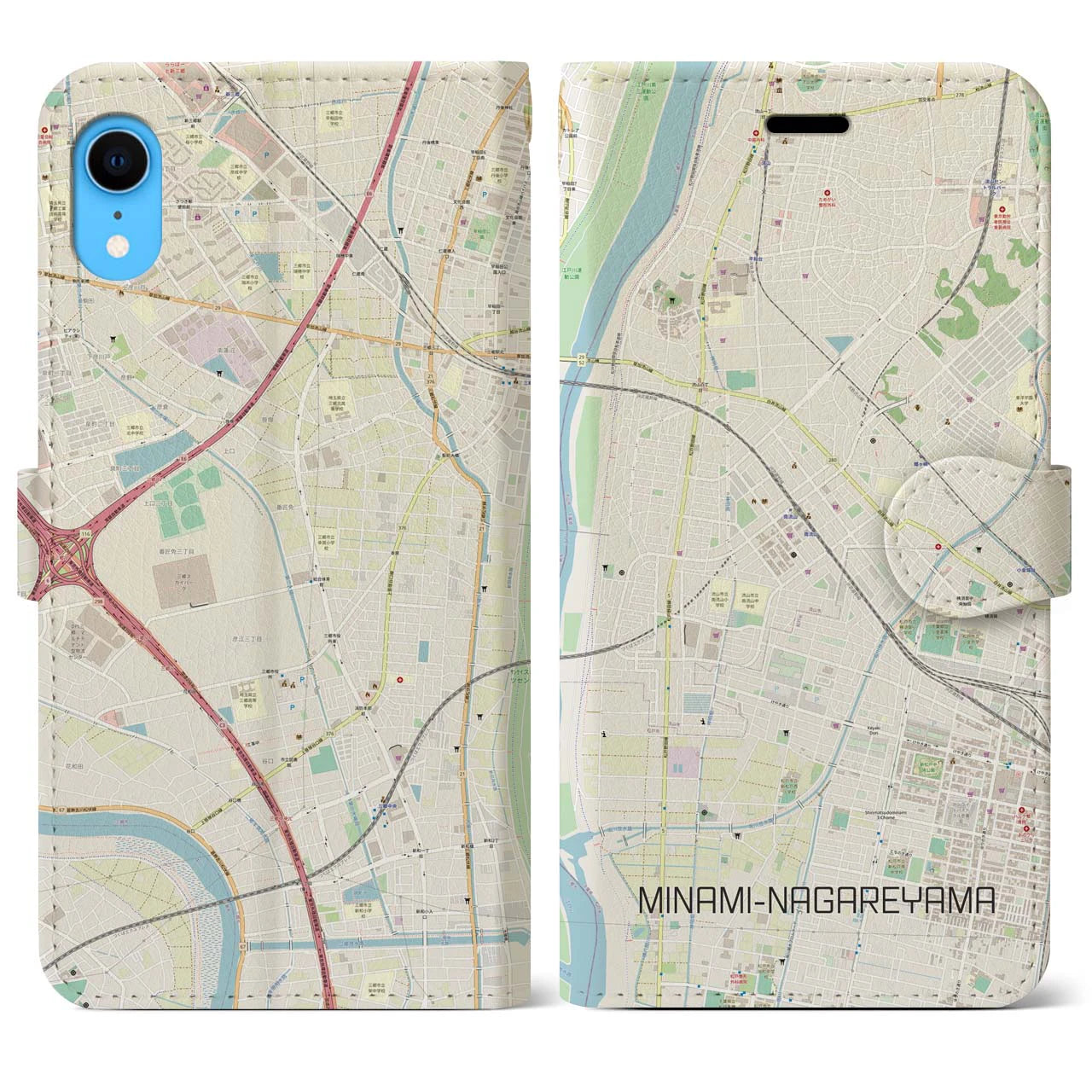 【南流山】地図柄iPhoneケース（手帳両面タイプ・ナチュラル）iPhone XR 用