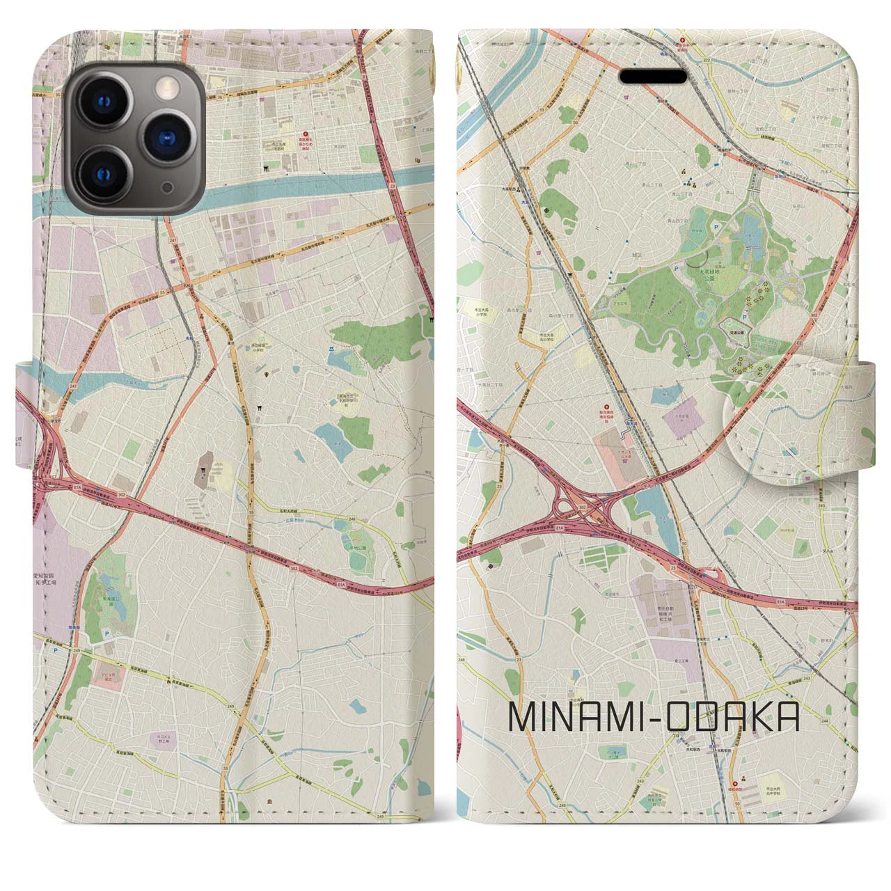 【南大高】地図柄iPhoneケース（手帳両面タイプ・ナチュラル）iPhone 11 Pro Max 用