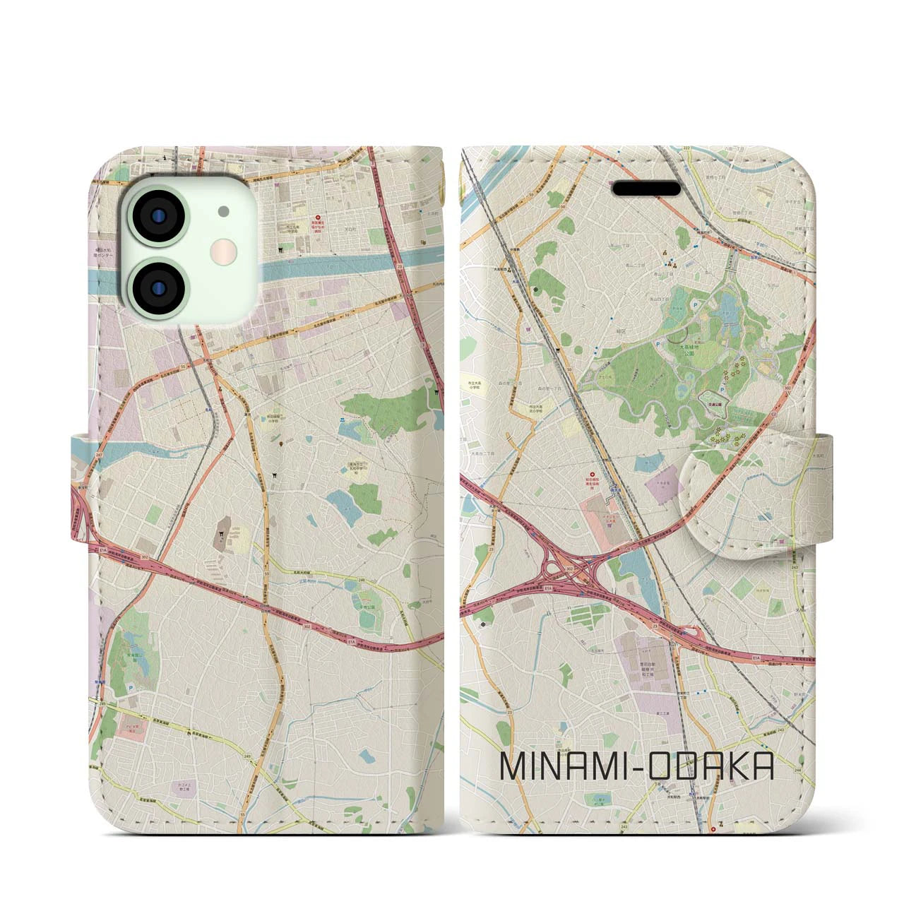 【南大高】地図柄iPhoneケース（手帳両面タイプ・ナチュラル）iPhone 12 mini 用