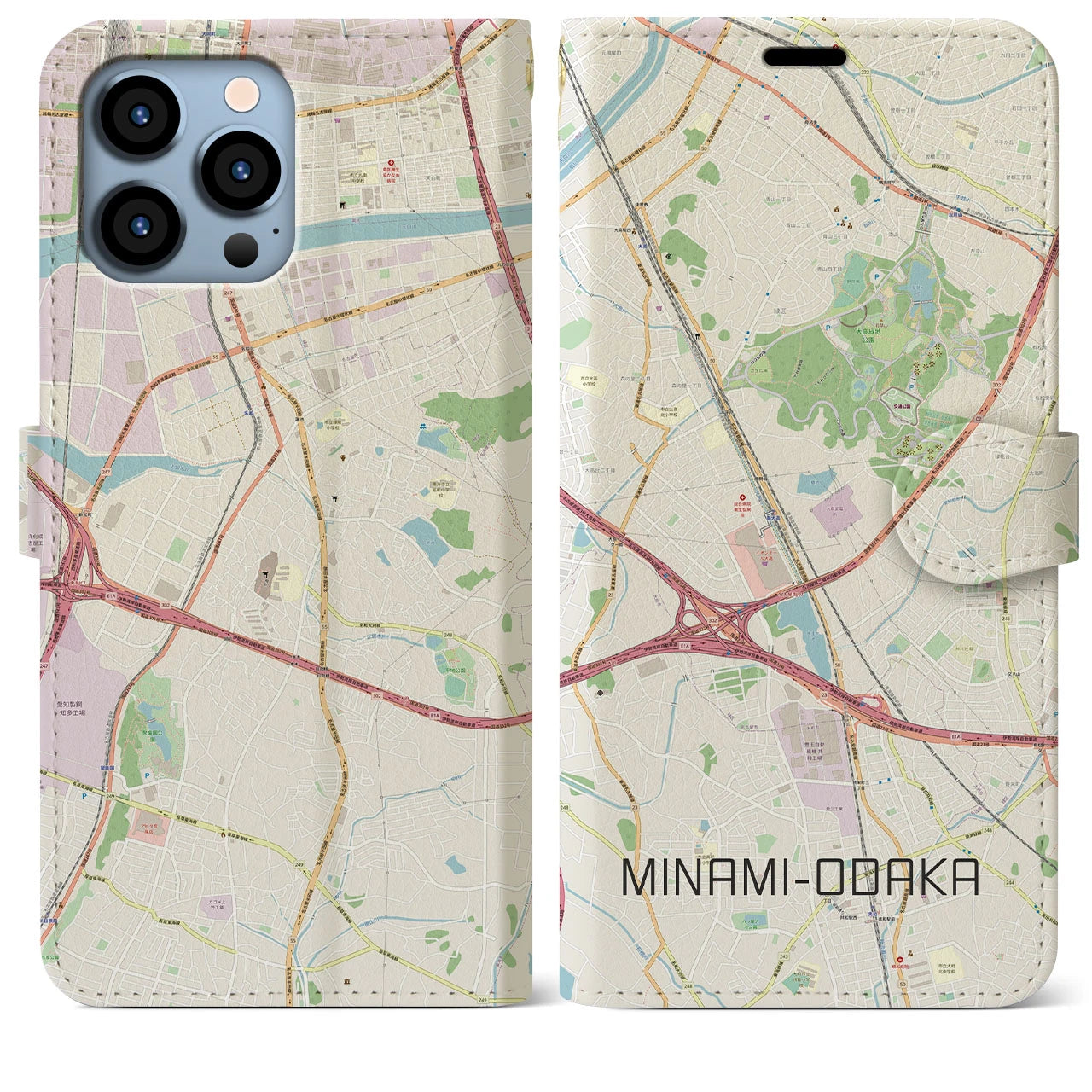 【南大高】地図柄iPhoneケース（手帳両面タイプ・ナチュラル）iPhone 13 Pro Max 用