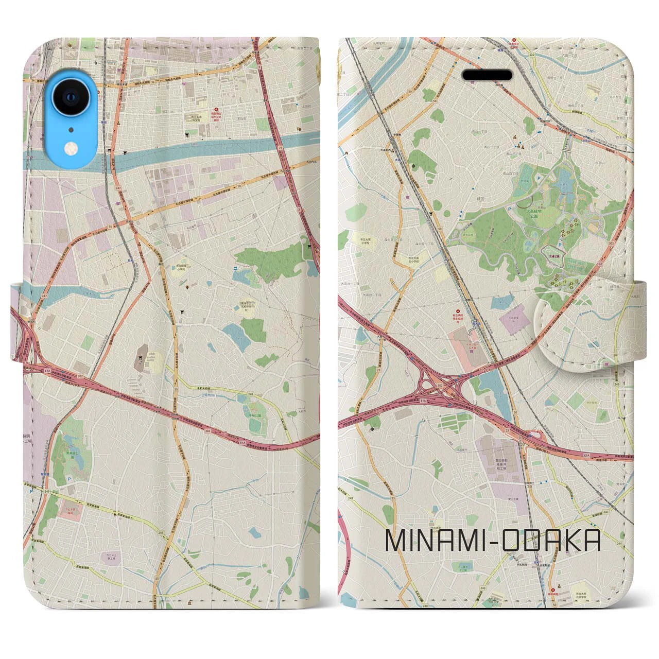 【南大高】地図柄iPhoneケース（手帳両面タイプ・ナチュラル）iPhone XR 用