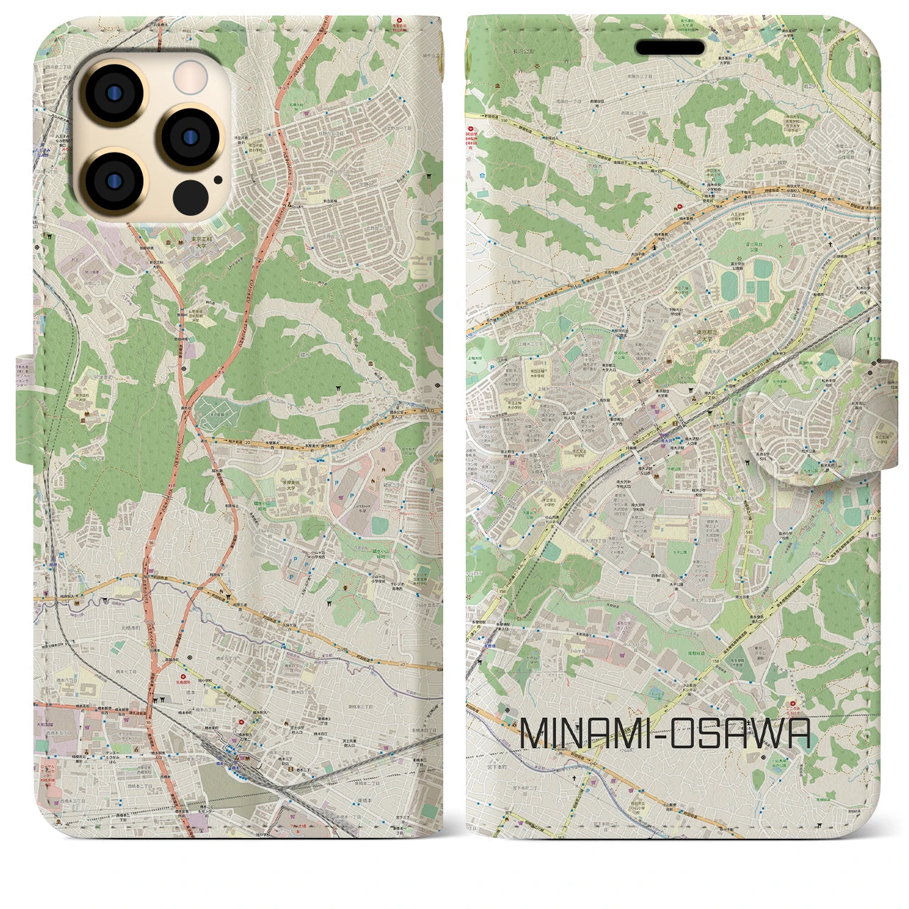 【南大沢】地図柄iPhoneケース（手帳両面タイプ・ナチュラル）iPhone 12 Pro Max 用