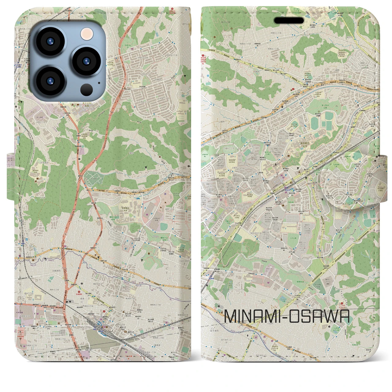 【南大沢】地図柄iPhoneケース（手帳両面タイプ・ナチュラル）iPhone 13 Pro Max 用