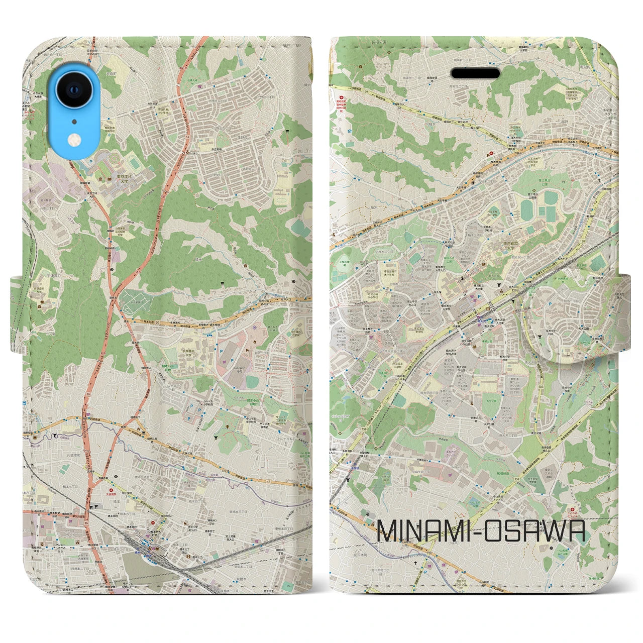 【南大沢】地図柄iPhoneケース（手帳両面タイプ・ナチュラル）iPhone XR 用