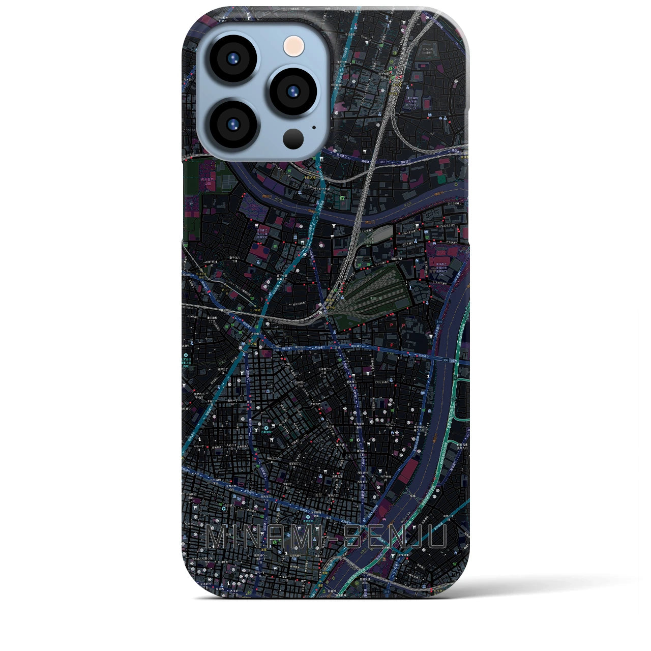 【南千住】地図柄iPhoneケース（バックカバータイプ・ブラック）iPhone 13 Pro Max 用
