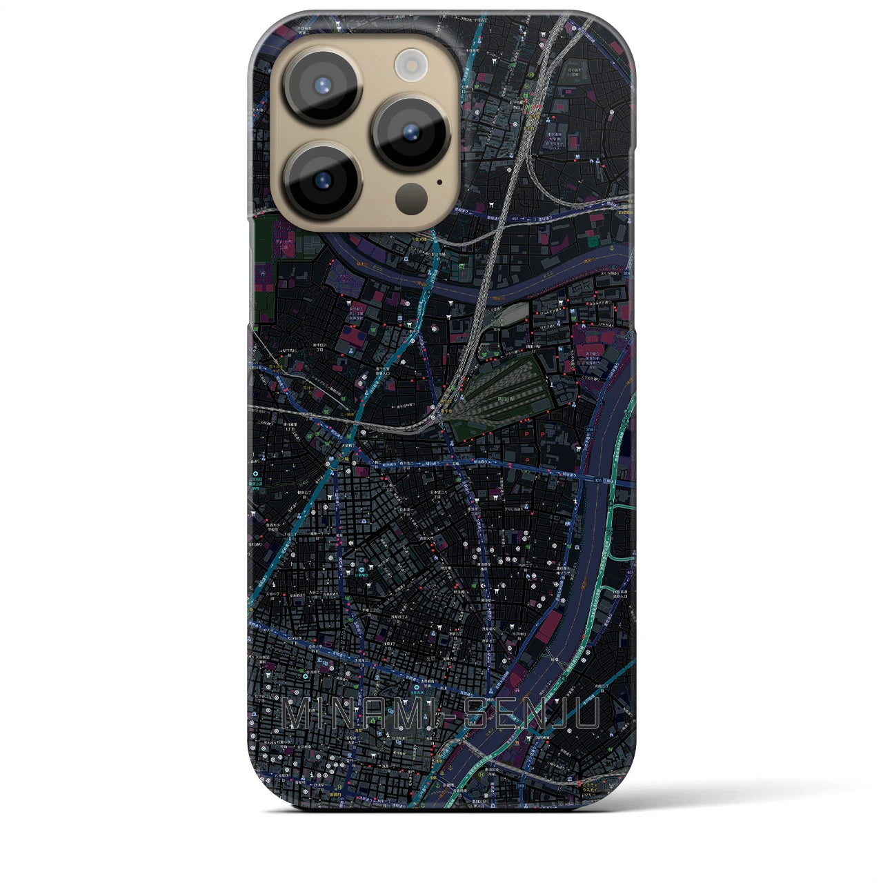 【南千住】地図柄iPhoneケース（バックカバータイプ・ブラック）iPhone 14 Pro Max 用