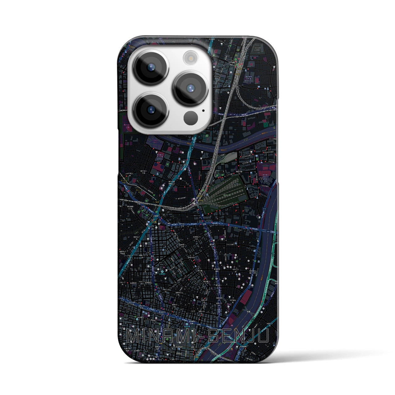 【南千住】地図柄iPhoneケース（バックカバータイプ・ブラック）iPhone 14 Pro 用
