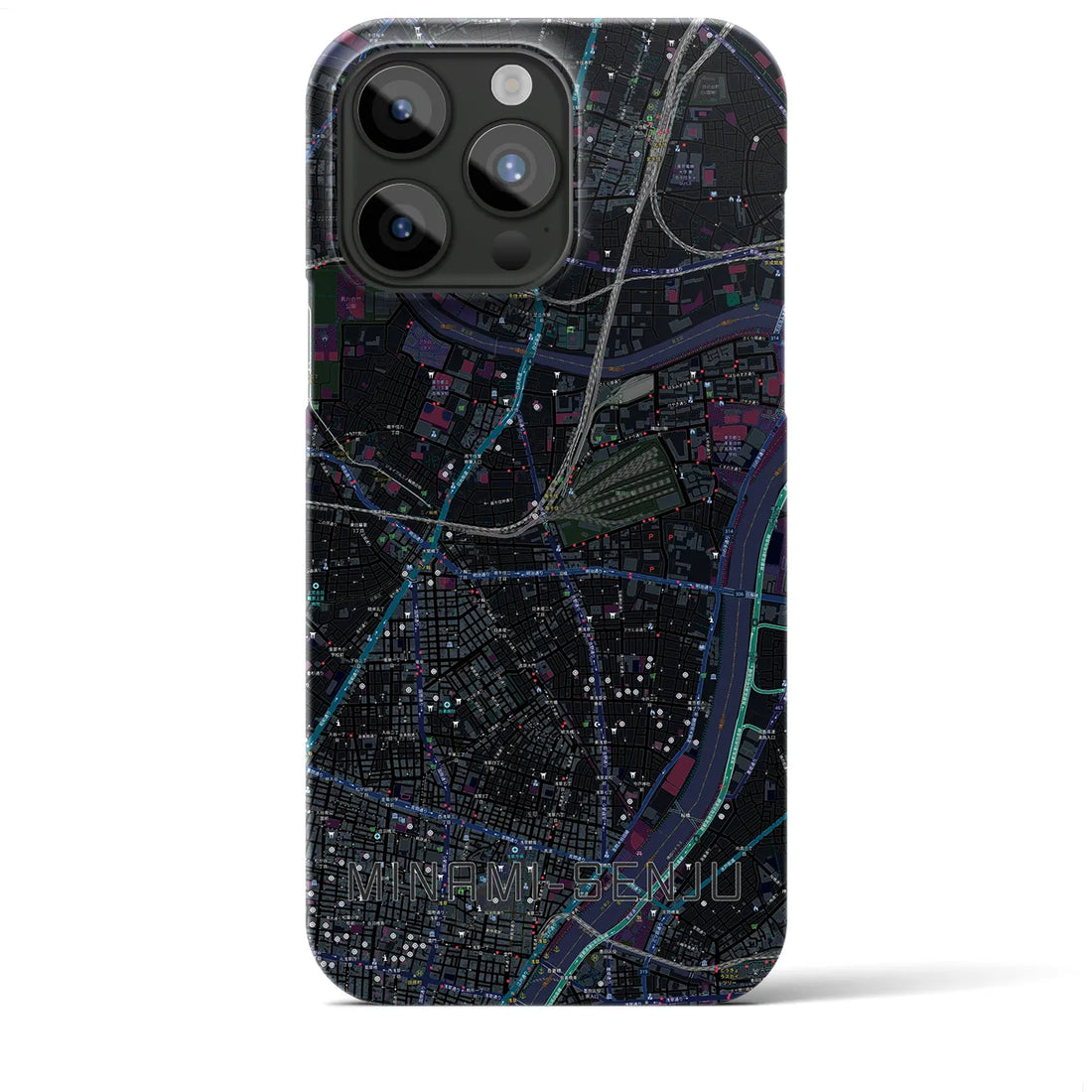 【南千住】地図柄iPhoneケース（バックカバータイプ・ブラック）iPhone 15 Pro Max 用