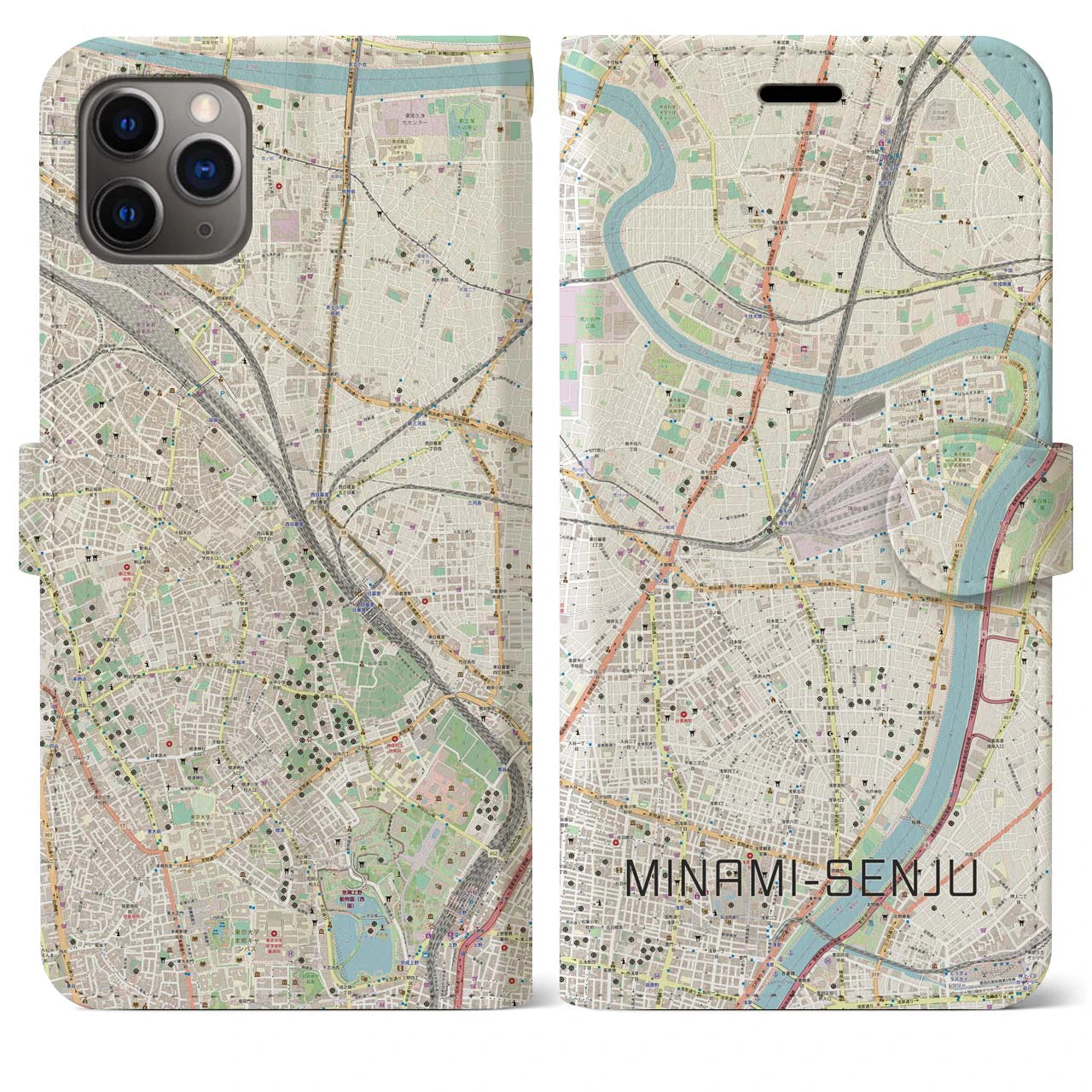 【南千住】地図柄iPhoneケース（手帳両面タイプ・ナチュラル）iPhone 11 Pro Max 用