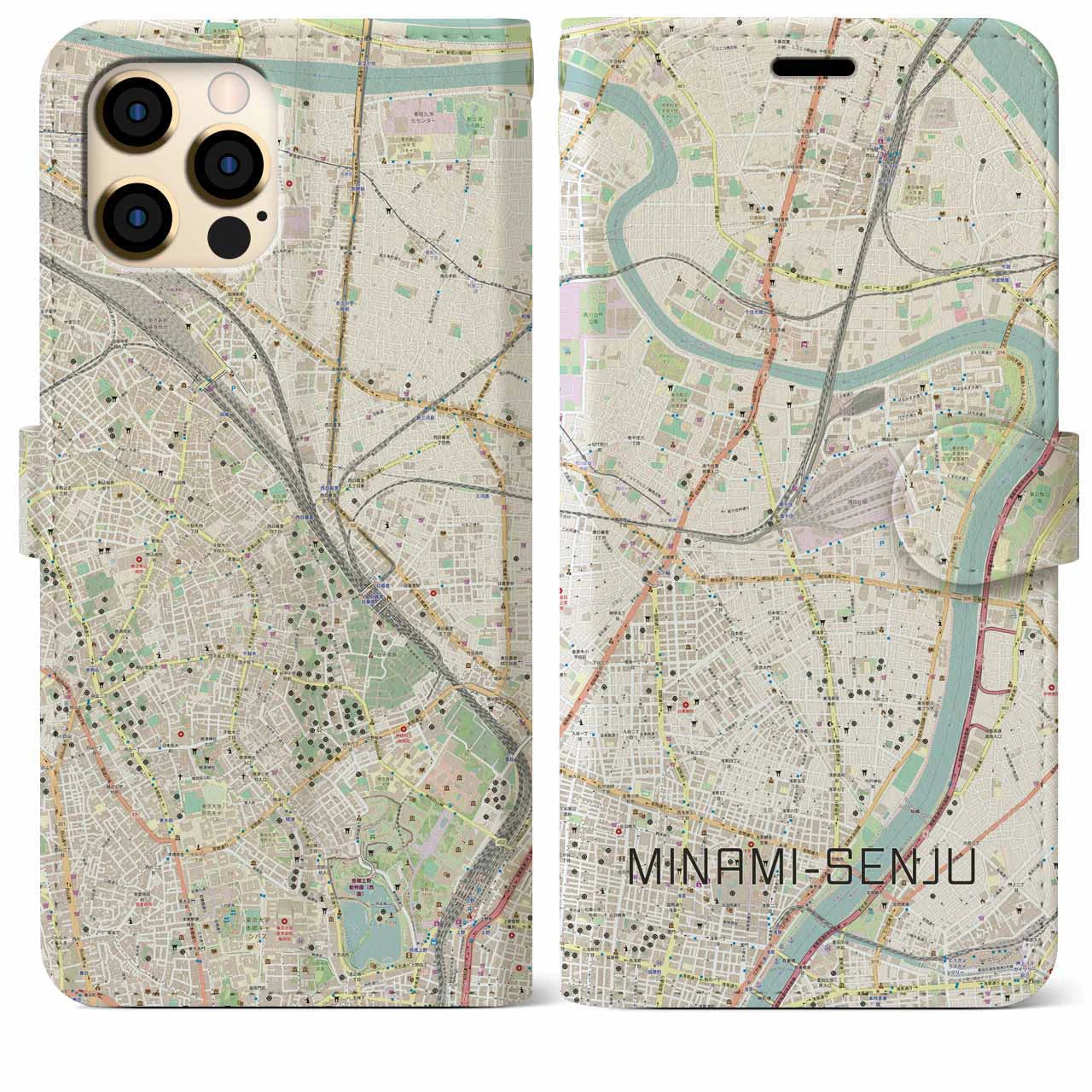 【南千住】地図柄iPhoneケース（手帳両面タイプ・ナチュラル）iPhone 12 Pro Max 用