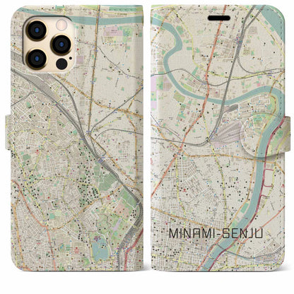 【南千住（東京都）】地図柄iPhoneケース（手帳タイプ）ナチュラル・iPhone 12 Pro Max 用