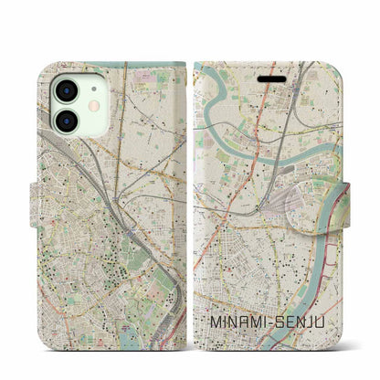 【南千住（東京都）】地図柄iPhoneケース（手帳タイプ）ナチュラル・iPhone 12 mini 用