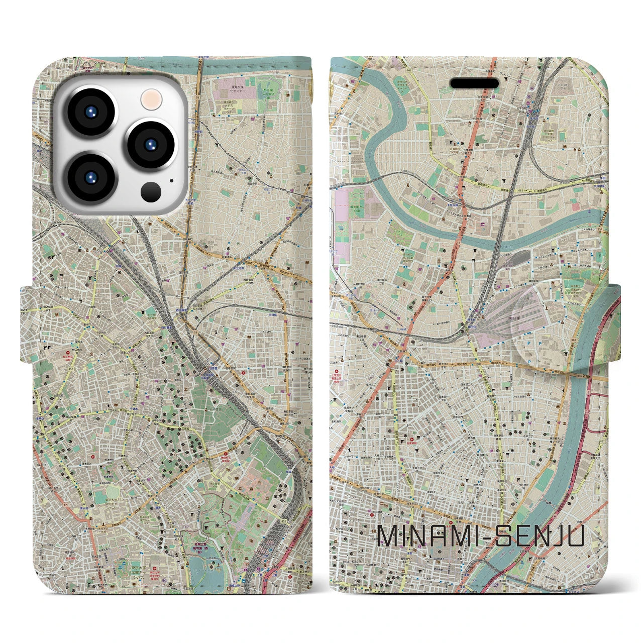 【南千住】地図柄iPhoneケース（手帳両面タイプ・ナチュラル）iPhone 13 Pro 用
