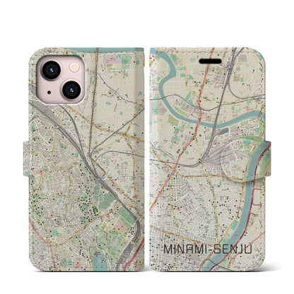 【南千住（東京都）】地図柄iPhoneケース（手帳タイプ）ナチュラル・iPhone 13 mini 用