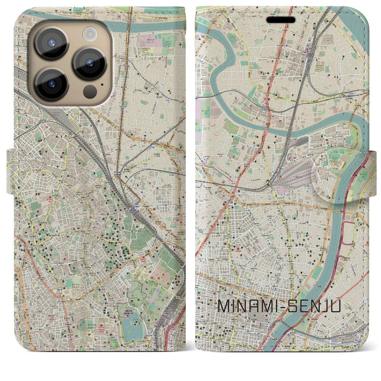 【南千住】地図柄iPhoneケース（手帳両面タイプ・ナチュラル）iPhone 14 Pro Max 用