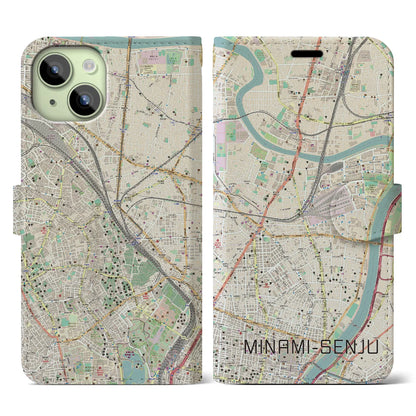 【南千住（東京都）】地図柄iPhoneケース（手帳タイプ）ナチュラル・iPhone 15 用