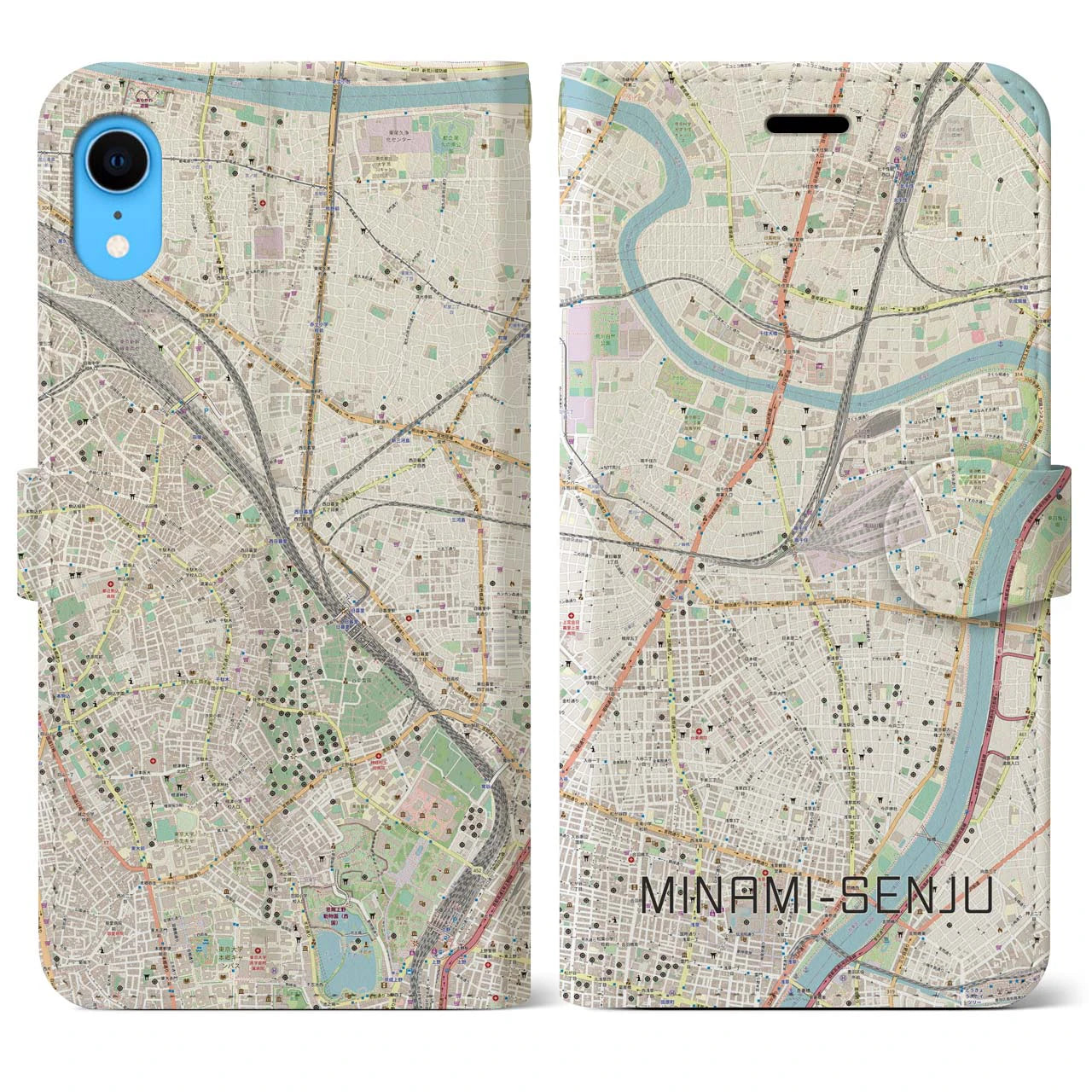 【南千住】地図柄iPhoneケース（手帳両面タイプ・ナチュラル）iPhone XR 用