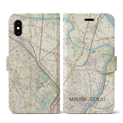 【南千住（東京都）】地図柄iPhoneケース（手帳タイプ）ナチュラル・iPhone XS / X 用