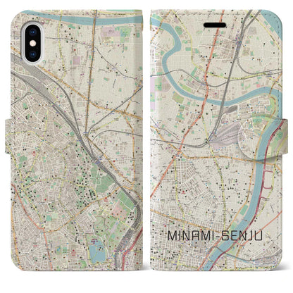 【南千住（東京都）】地図柄iPhoneケース（手帳タイプ）ナチュラル・iPhone XS Max 用