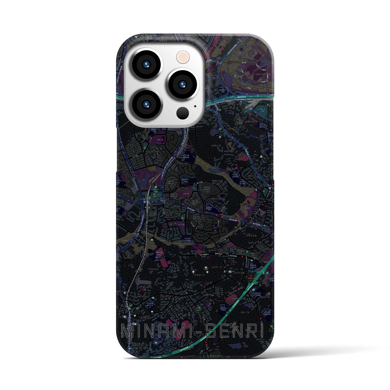 【南千里】地図柄iPhoneケース（バックカバータイプ・ブラック）iPhone 13 Pro 用