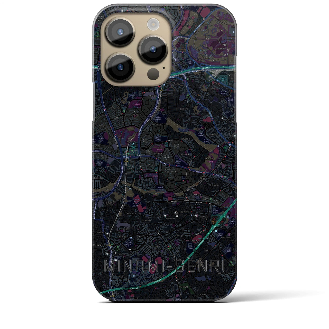 【南千里】地図柄iPhoneケース（バックカバータイプ・ブラック）iPhone 14 Pro Max 用