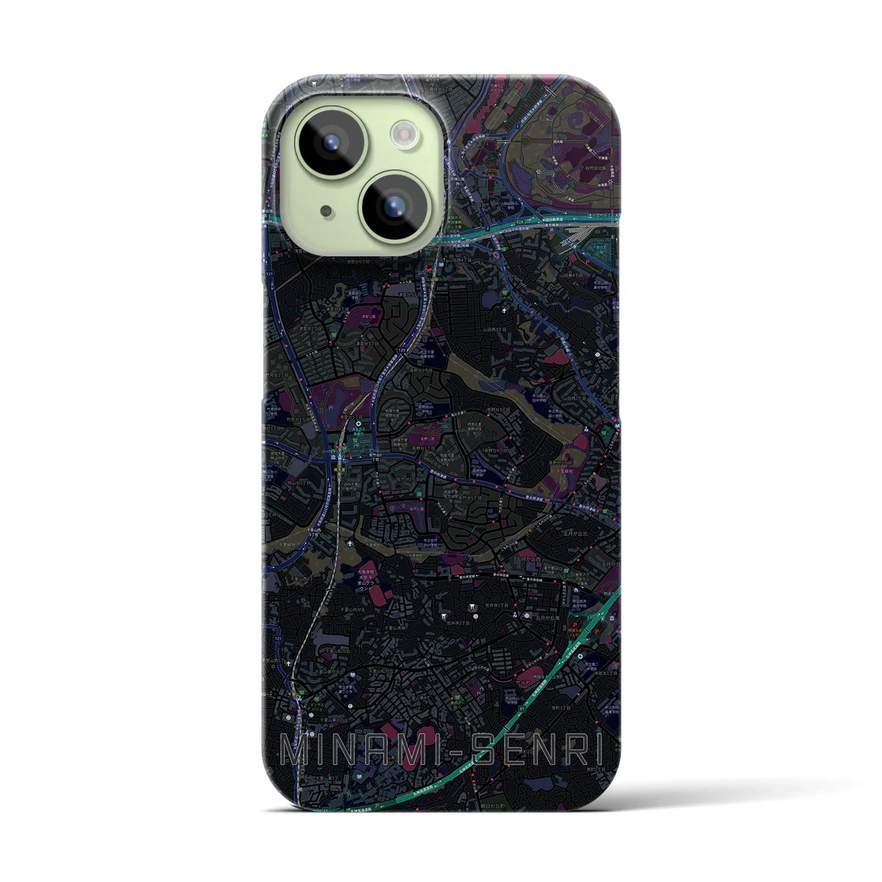 【南千里】地図柄iPhoneケース（バックカバータイプ・ブラック）iPhone 15 用