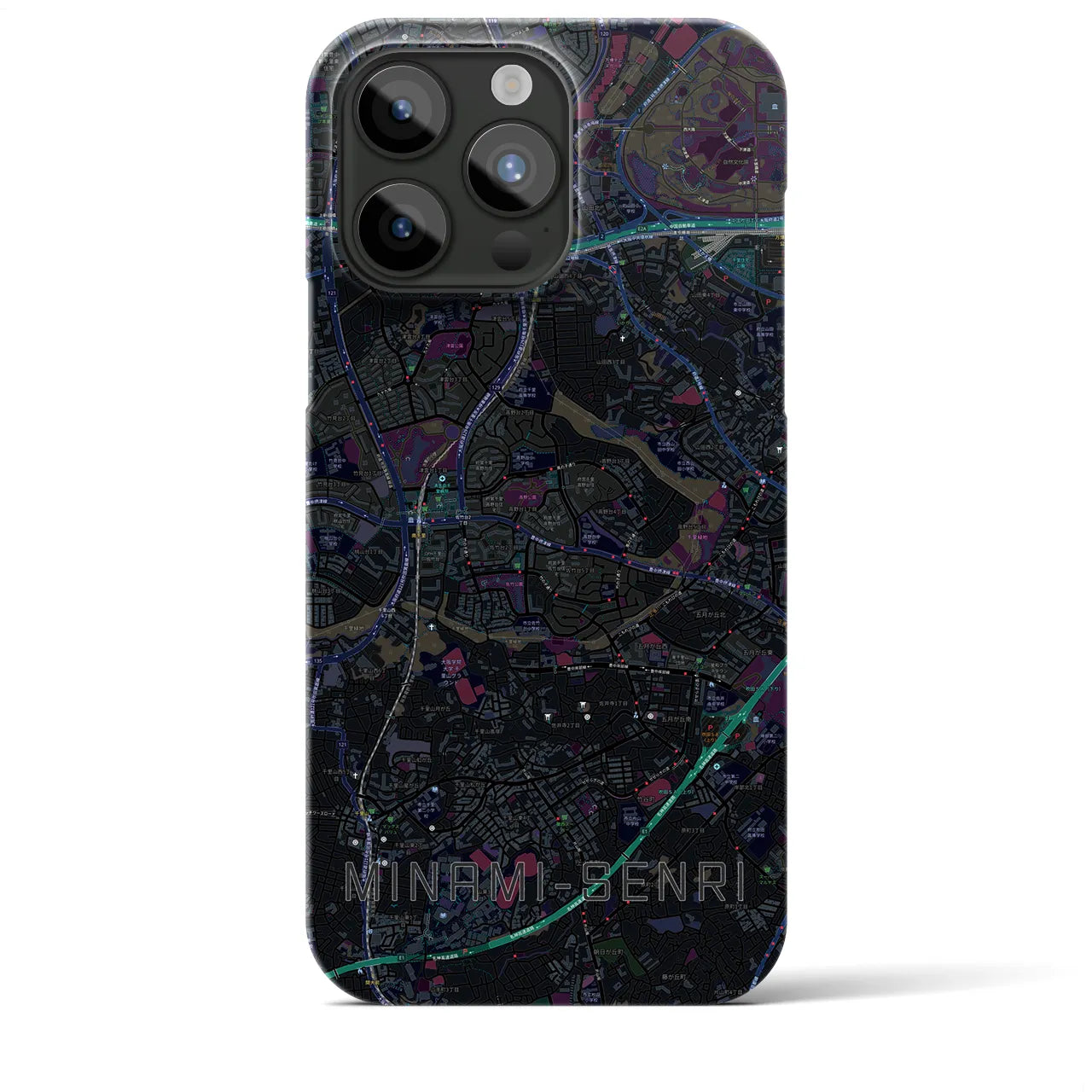 【南千里】地図柄iPhoneケース（バックカバータイプ・ブラック）iPhone 15 Pro Max 用