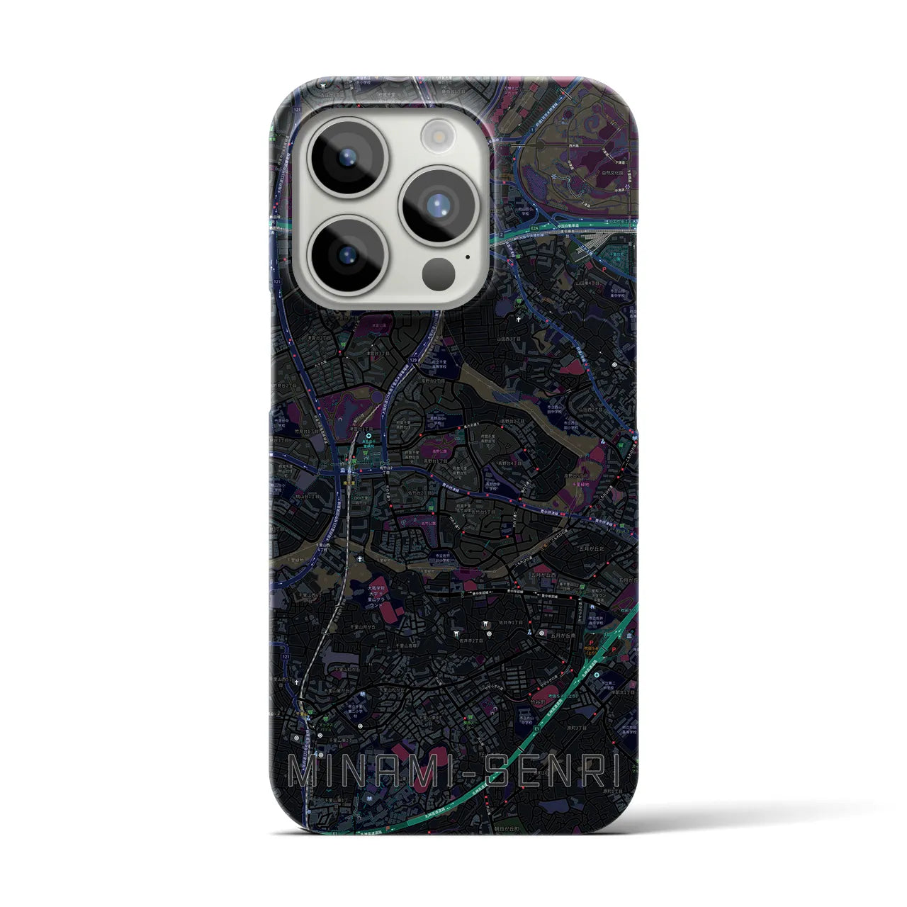 【南千里】地図柄iPhoneケース（バックカバータイプ・ブラック）iPhone 15 Pro 用