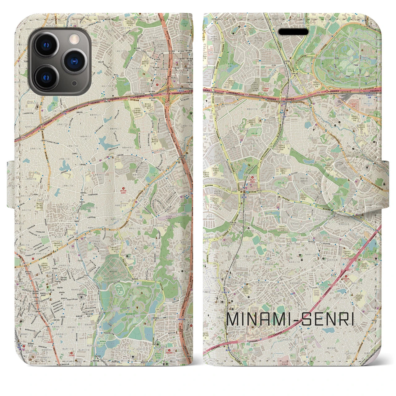 【南千里】地図柄iPhoneケース（手帳両面タイプ・ナチュラル）iPhone 11 Pro Max 用